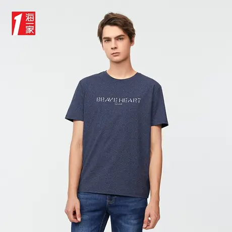 海一家青春休闲短T新款舒适圆领简约字母印花短袖T恤男商品大图