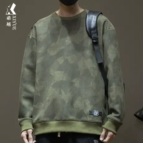 新款潮牌运动卫衣男士军绿色休闲男装男士大码秋冬加绒加厚上衣男图片