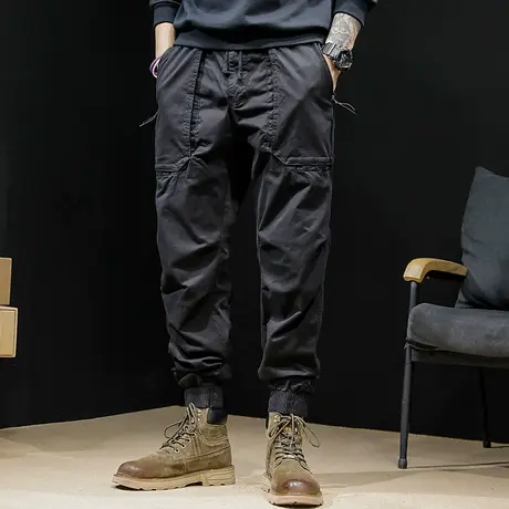 春秋工装裤男潮牌束脚宽松弹力2023新款裤子休闲裤秋冬款口袋拉链商品大图