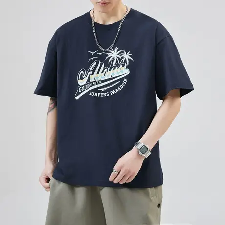 夏天男款纯棉圆领短袖T恤夏季男士宽松潮牌半袖2023新款夏装上衣商品大图