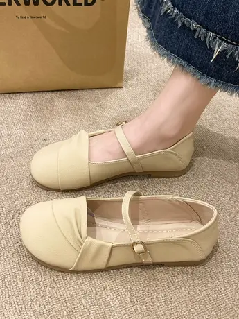 网红单鞋女2023年夏季新款时尚百搭温柔复古平底浅口舒适小皮鞋潮商品大图