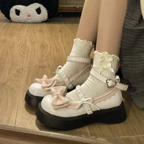 厚底小皮鞋女春款法式赫本风2023新款英伦风白色玛丽珍鞋猪腰子鞋图片