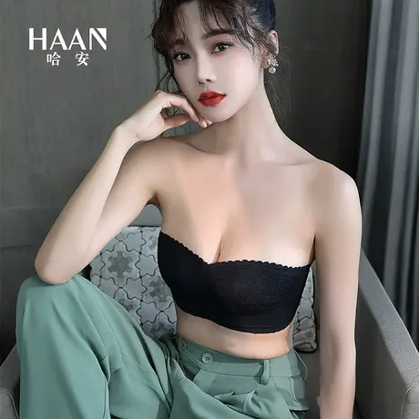 无肩带内衣女小胸聚拢防滑隐形加厚薄款文胸黑色防走光抹胸裹胸夏商品大图