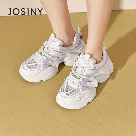 卓诗尼厚底老爹鞋女2024新款春网面透气小个子白色休闲运动鞋女鞋商品大图