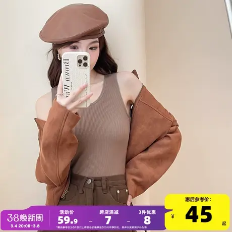 唐狮2023秋冬季新款吊带背心女加绒法式针织无袖黑色内搭打底衫潮图片