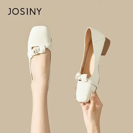 Josiny/卓诗尼法式蝴蝶结低跟鞋女夏季2023新款百搭粗跟中口船鞋商品大图