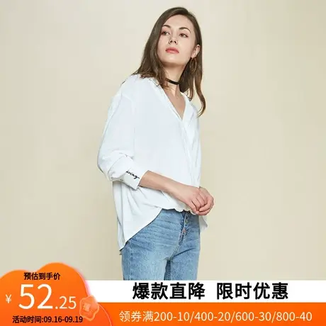 艾格夏季新品衬衫纯白舒适透气显瘦设计感小众洋气休闲上衣z1646图片