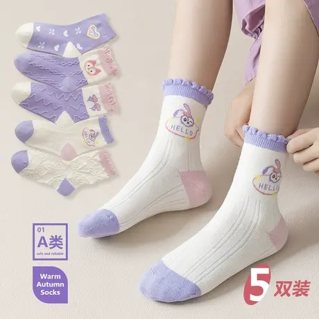 儿童袜子春秋女童中筒棉袜卡通公主花边长袜秋冬四季潮袜2022新款图片