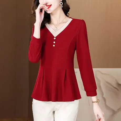 今年流行新款秋装V领打底衫衬衫女2023年上衣服洋气遮肉显瘦减龄商品大图