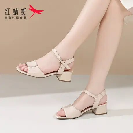 红蜻蜓夏季女士高跟凉鞋女2025新款外穿真皮夏天绝美凉单鞋不累脚图片