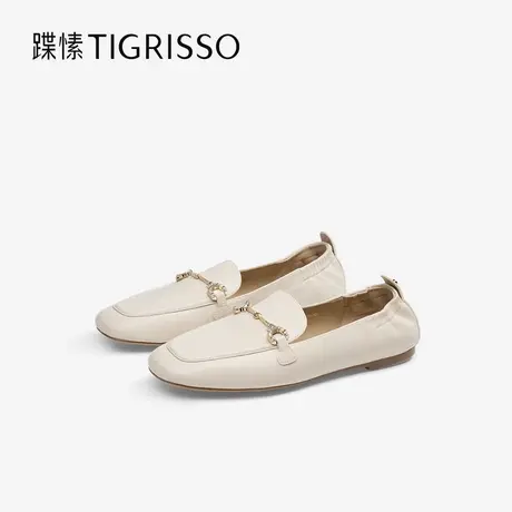 蹀愫2025年夏季新款羊皮法式平底乐福鞋超软百搭单鞋女TA65318-50图片