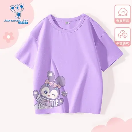 JU真维斯女童上衣2025春季新款圆领印花舒适套头衫中大童短袖T恤图片