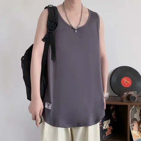 纯色背心男士夏季薄款外穿篮球运动衣服ins坎肩健身宽松无袖t恤潮图片