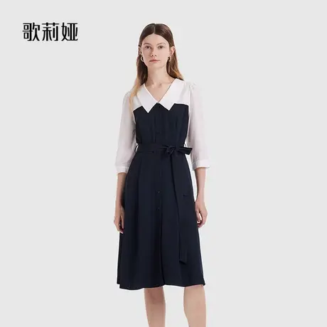 歌莉娅醋酸拼接垂感连衣裙女秋季新款气质通勤衬衫裙子1B8C4K330图片
