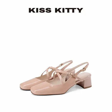 KISSKITTY包头后空凉鞋女夏季2025粉色方头高跟鞋法式粗跟女鞋子商品大图