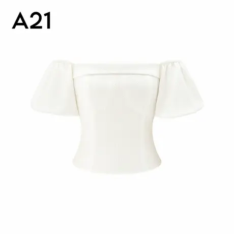 A21女装一字领露肩短袖衬衫2025夏季新款简约修身显瘦短款上衣图片