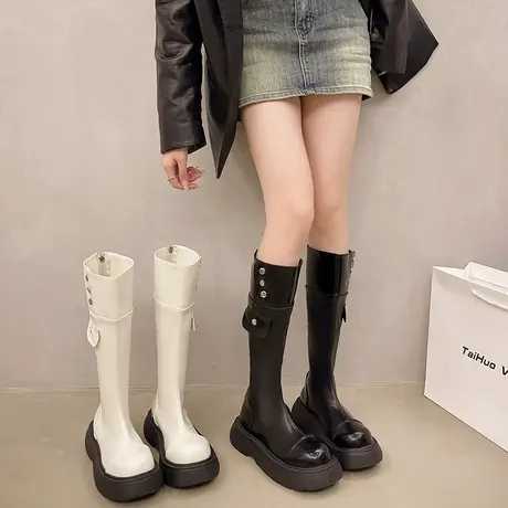 法式气质长筒靴女2025新款秋季爆款不过膝百搭长靴显瘦厚底瘦瘦靴商品大图