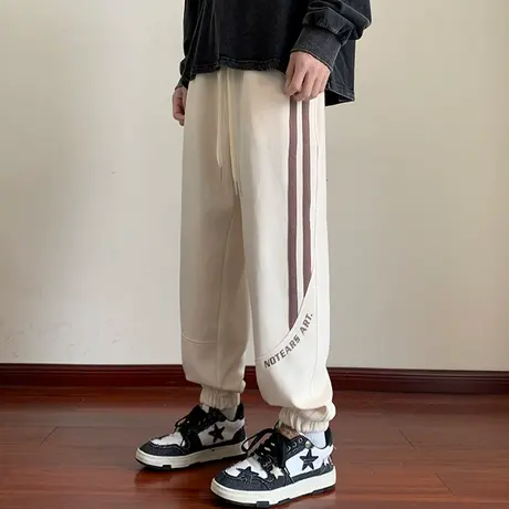 束脚卫裤男春秋季美式宽松阔腿运动裤男士潮牌拼接条纹休闲长裤子商品大图