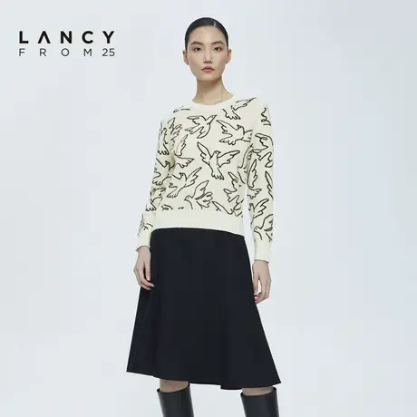 [朗姿奥莱]LANCY/朗姿羊毛针织衫女2022冬季新款宽松印花动物图案商品大图