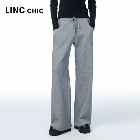 LINCCHIC金羽杰2025年秋季新品造型感宽腿高腰加绒卫裤S253KP479Y商品大图