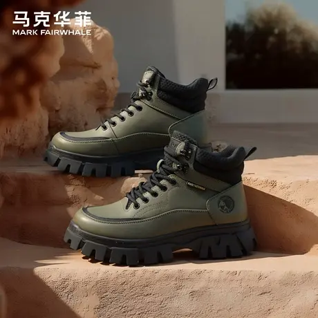 马克华菲马丁靴男士2025新款秋季厚底短靴耐磨工装靴百搭真皮靴子商品大图