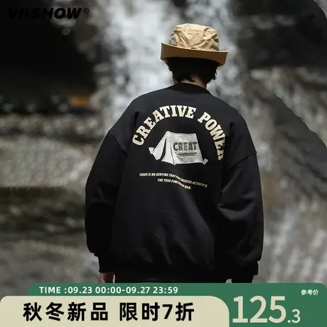 VIISHOW山系潮牌圆领卫衣男2023秋冬新款重磅宽松美式复古上衣商品大图