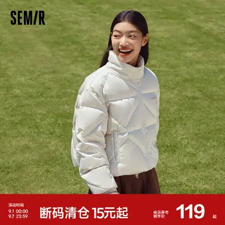 森马羽绒服女短款菱格显腿长oversize冬立领上衣时尚简约新款2023商品大图