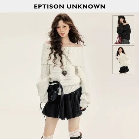 EPTISON一字肩毛衣女2025冬季新款宽松慵懒高级甜酷风设计感上衣商品大图