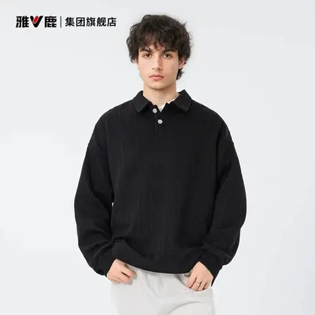 雅鹿提花POLO领男款长袖上衣休闲2025新款卫衣男士秋新款潮流宽松商品大图