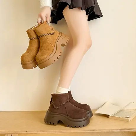 厚底增高短靴女2025秋季新款小个子气质防滑马丁靴加绒保暖雪地靴商品大图