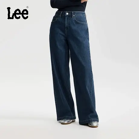 【张凌赫代言】Lee26春夏新品430超A阔腿牛仔裤中腰中深蓝女潮流图片