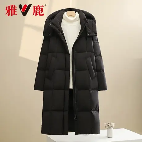 雅鹿新款秋冬季防风加厚时尚女款超保暖中长羽绒服防寒衣黑色百搭商品大图