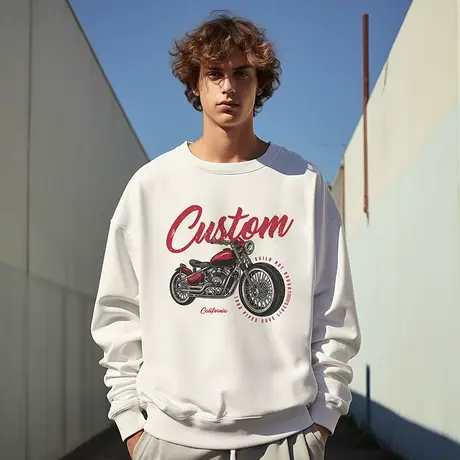 秋冬季宽松加肥加大码男装胖子圆领卫衣男士美式机车外套春秋无帽商品大图