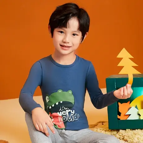 三枪儿童保暖套装男童纯棉A类舒肤弹力卡通印花睡衣棉毛衫裤0甲醛图片