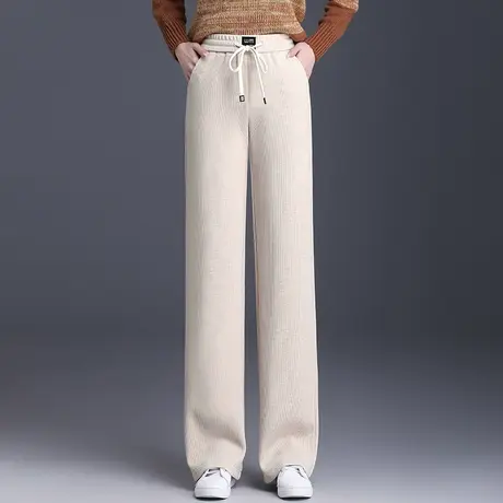 高腰阔腿裤女2023年秋冬新款松紧腰抽绳休闲裤宽松显瘦垂感长裤子商品大图