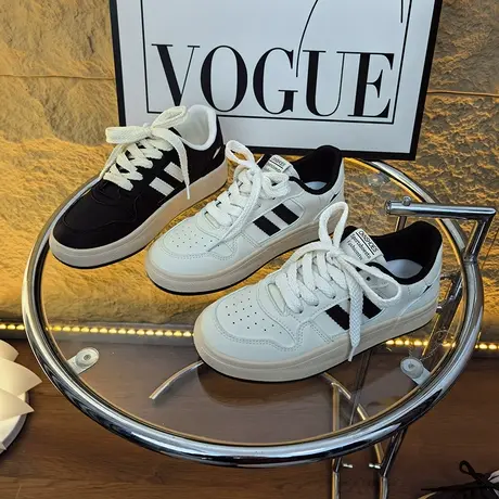 小白鞋女2023秋季新款德训鞋时尚ins超火百搭运动鞋圆头休闲鞋子商品大图