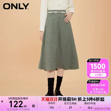 【买5免1】ONLY奥莱夏季时尚休闲复古格纹中长款半身裙女图片