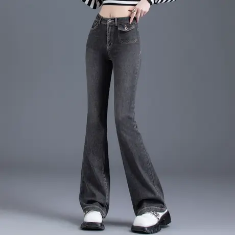 灰黑色微喇牛仔裤女秋冬季2023年新款爆款裤子今年流行修身喇叭裤图片