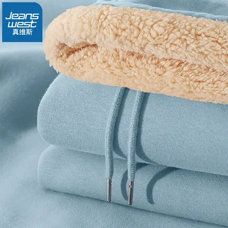 VR真维斯蓝色连帽卫衣女冬季2023新款多巴胺上衣女士加绒加厚外套商品大图