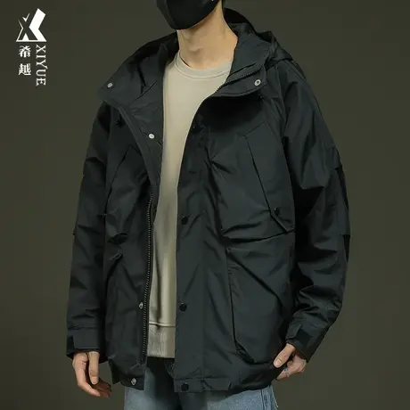 希越户外工装棉服男秋冬季潮牌宽松大码防水冲锋衣加厚连帽外套商品大图
