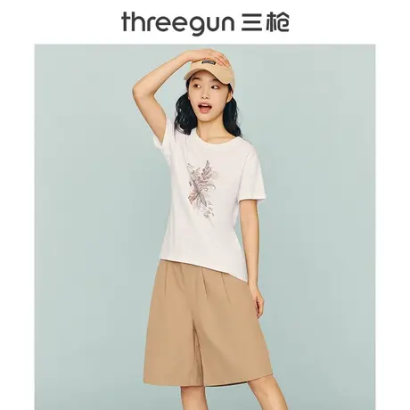 三枪女纯棉短袖2022夏季新品休闲打底衫女士外穿T恤宽松薄款全棉图片