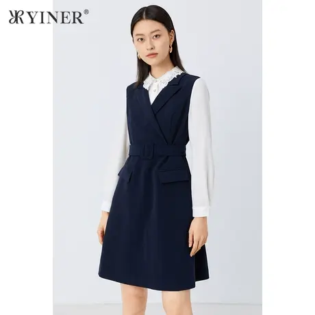 *YINER音儿奥莱女装秋季拼接收腰A字连衣裙图片