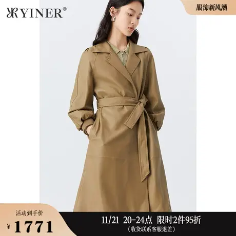 YINER音儿线上专选女装秋季西装领中长款皮衣外套商品大图