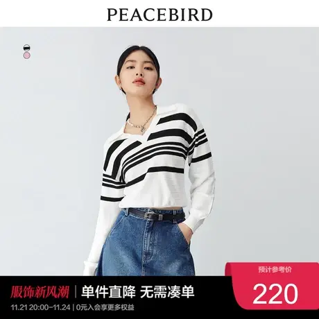 太平鸟POLO翻领针织衫女短款2023春季条纹内搭上衣法式高级感奥莱图片