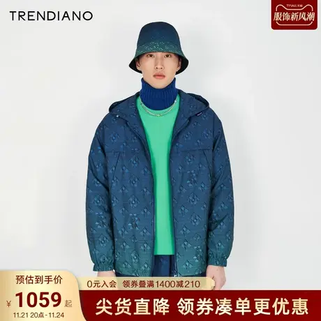 TRENDIANO官方男装2023新款印花连帽棉衣外套男棉服商品大图