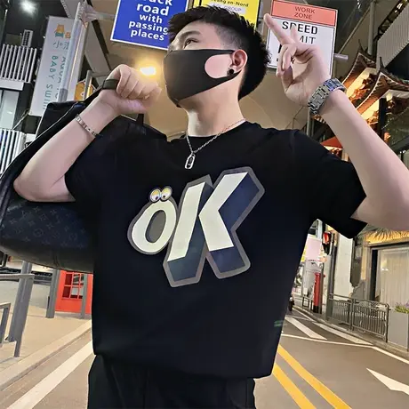 夏季短袖t恤男趣味字母印花潮流休闲ins时尚潮男半袖体恤衫上衣商品大图