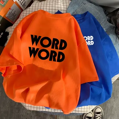 夏季短袖t恤男潮流字母印花上衣港风宽松纯棉百搭休闲情侣体恤衫图片