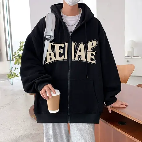 潮流卫衣男春秋款美式外套连帽夹克拉链开衫重磅宽松ins潮牌衣服商品大图