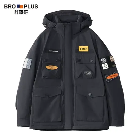 胖哥哥男士羽绒服加肥加大宽松时尚潮流工装连帽大码羽绒服男外套图片