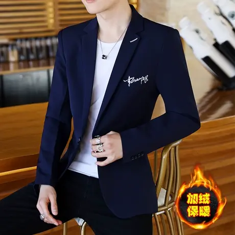 男士修身加绒加厚西服秋冬季青年韩版潮流单西外套学生帅气小西装商品大图